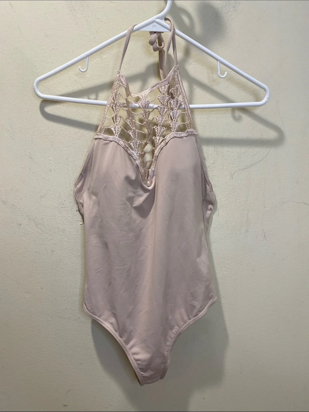 Forever 21 Blush Cream Crochet Halter Backless Bodysuit Swimmer Fits S